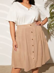 SHEIN CURVE+ con botón delantero Top & Falda amplia - Multicolor - Ver 5