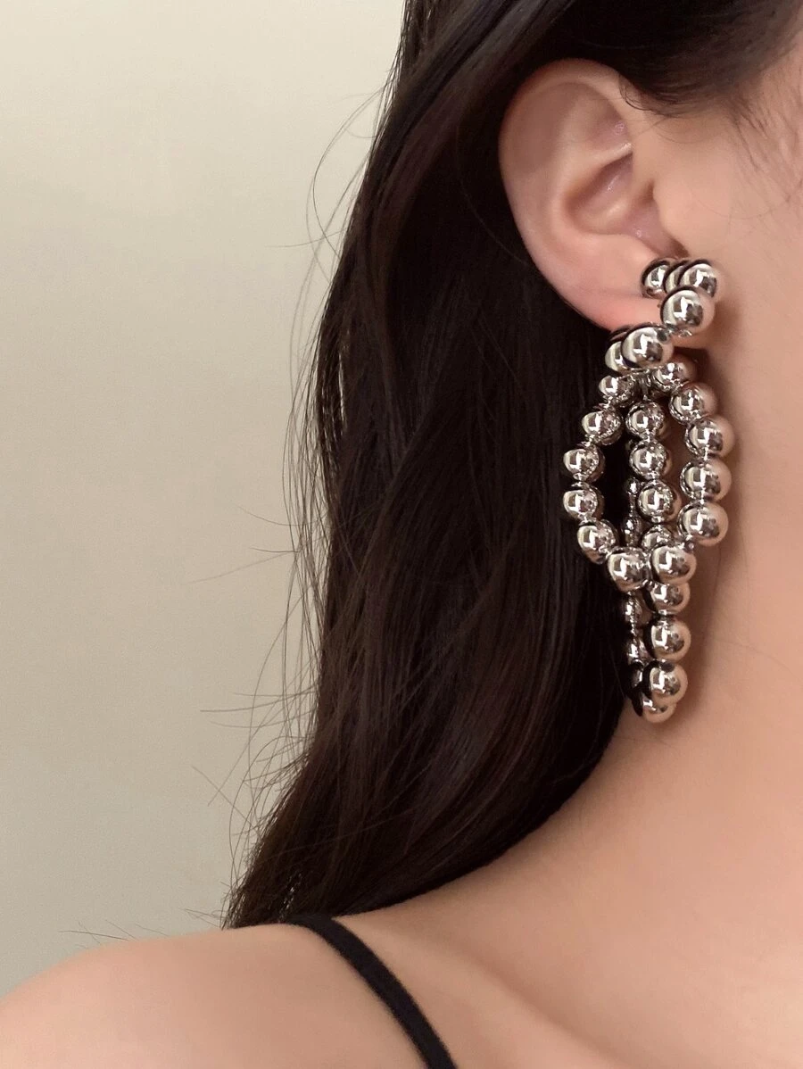 2 piezas Pendientes con diseño de cuenta - Plateado - Ver 1