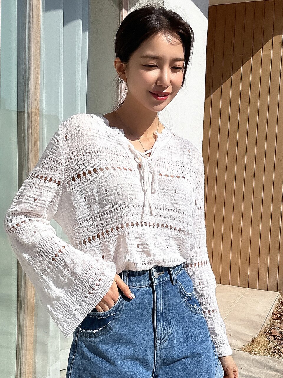 Lace Up Front Hollow Out Sweater