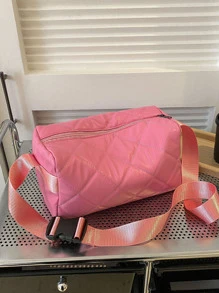 絎縫水桶包粉色插扣單肩包 - 粉色 - 查看 1