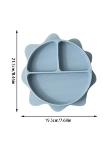 1pc Silicone Plate, Solid Floral Shaped 3-grid Food Plate For Kitchen - Baby Blue - View 4