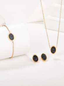 4入組/套優雅黑色大理石紋樣式吊墜項鍊和手鐲和耳釘適用於女士適用於約會禮物