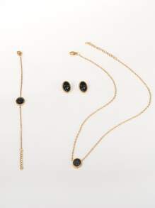 4入組/套優雅黑色大理石紋樣式吊墜項鍊和手鐲和耳釘適用於女士適用於約會禮物