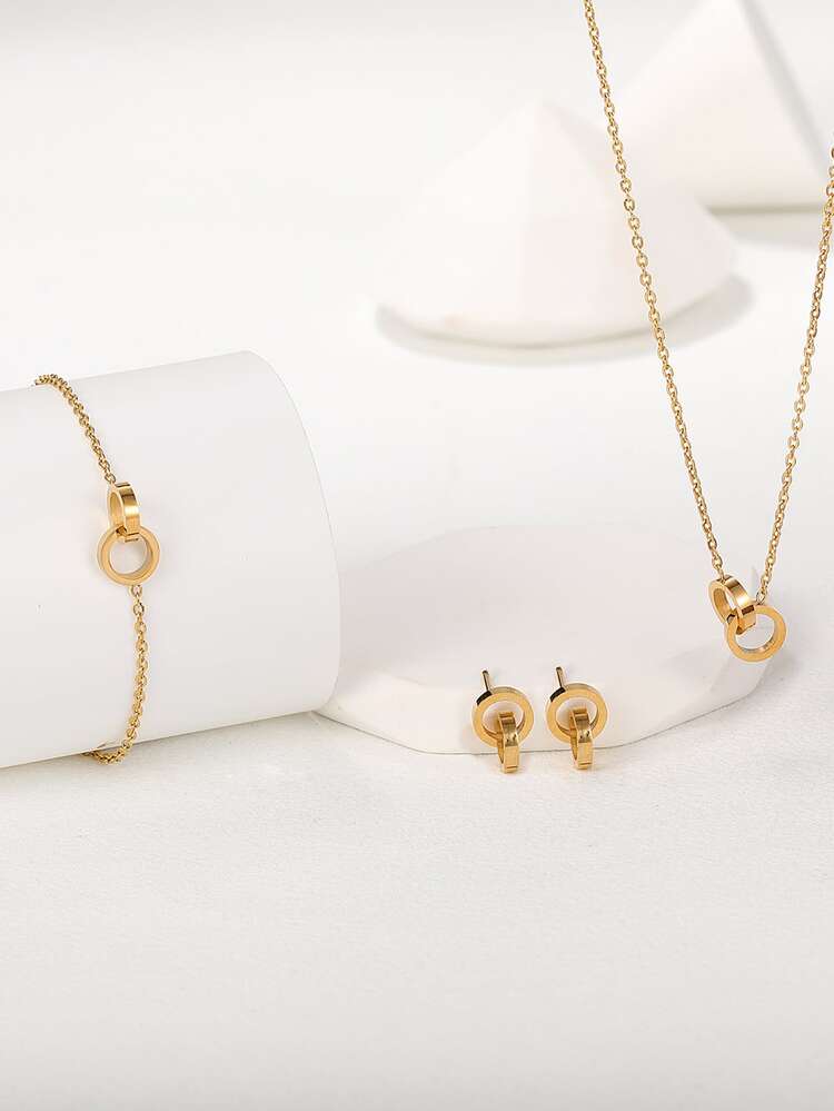 4pcs/set Circle Decor Jewelry Set - Yellow Gold - View 1