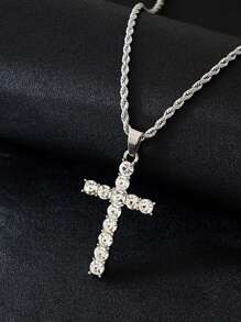 Thời Trang Và Phổ Biến Nam Kim Cương Giả Chữ Thập Vòng Cổ Punk Hip Pop Phong Cách Chất Liệu Hợp Kim Cho Món Quà Trang Sức Và Cho Vẻ Ngoài Phong Cách - Bạc - Xem 2