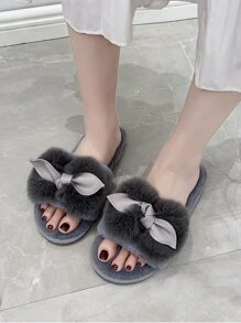 女士蝴蝶結裝飾學院家居拖鞋