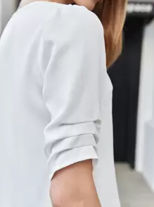 BizChic Women's White Solid Color V-Neck Puff Sleeve Ruched Blouse, Elegant For Work Commute