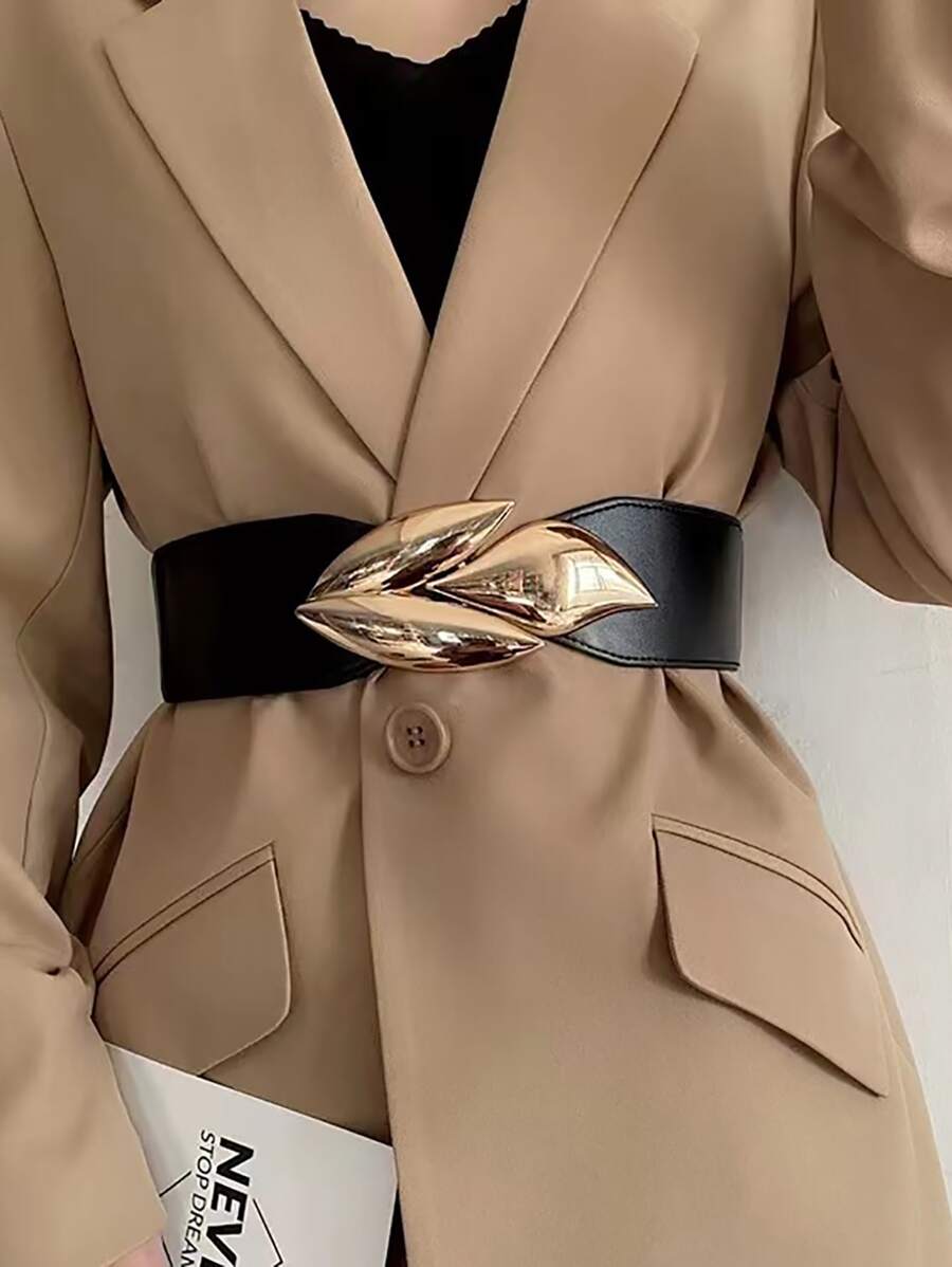 Cinturón con diseño de hoja - Negro - Ver 1