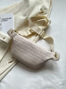 Small Bum Bag Houndstooth Embossed Letter Graphic - Beige - View 4