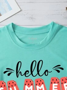 SHEIN LUNE Watermelon & Letter Graphic Tee - Mint Green - View 3