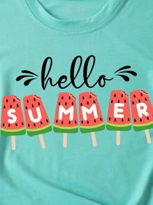 SHEIN LUNE Watermelon & Letter Graphic Tee - Mint Green - View 4