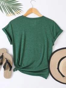 SHEIN LUNE Floral And Slogan Graphic Tee - Green - View 2