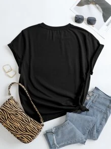 SHEIN LUNE Plus Floral Print Tee - Black - View 2