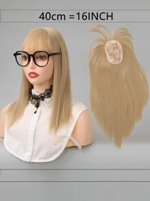 Medium Straight Synthetic Hair Topper With Bangs - Gold - View 3