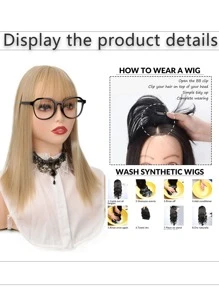 Medium Straight Synthetic Hair Topper With Bangs - Gold - View 5
