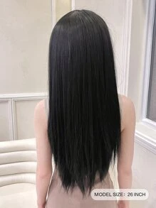 Tóc giả tổng hợp dài thẳng có tóc mái - màu đen - Xem 5
