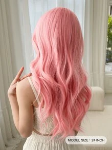 Long Body Wave Synthetic Wig With Bangs - Pink - View 5