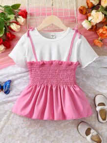 Girls Two Tone Shirred 2 In 1 Tee - Multicolor - View 1