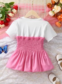 Girls Two Tone Shirred 2 In 1 Tee - Multicolor - View 2