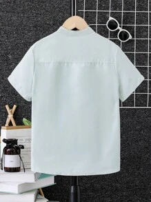 Boys Striped Print Half Button Shirt - Mint Green - View 2