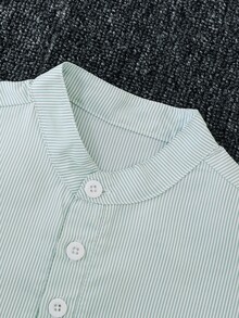 Boys Striped Print Half Button Shirt - Mint Green - View 6