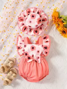 Enterizo De Bebé De Niña Con Diseño De Girasol Y Detalles De Volantes - Rosa - Ver 1