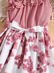 Sparklyn Vestido De Cuello Asimétrico Con Volantes Y Estampado Floral Para Niña Adolescente - Multicolor - Ver 5