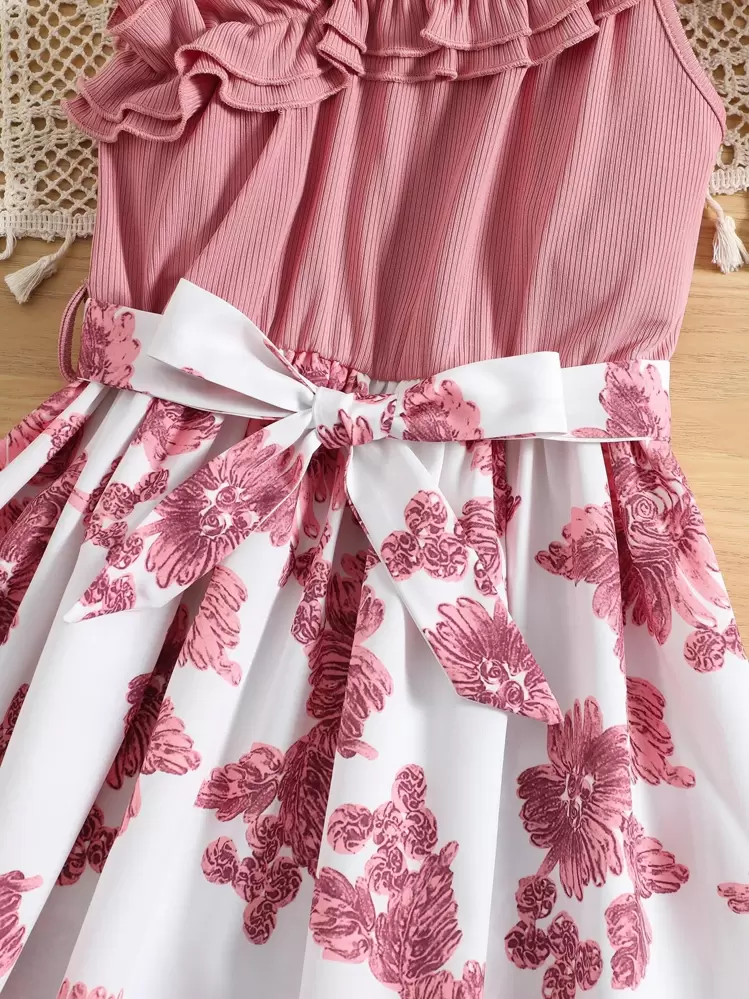 Sparklyn Adolescent Fille Robe Imprimé Floral À Volants À Col Asymétrique - Multicolore - Voir 5