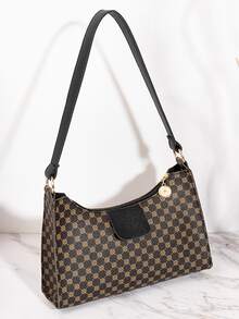 Geometric Pattern Bag Patch Decor Shoulder Bag - Brown - View 1