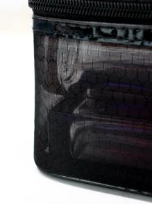 Simple And Fashionable Double Layer Mesh Cosmetic Bag For Storage, Square-shaped - Black - View 5