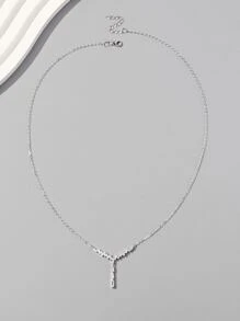 方晶鋯石裝飾銀項鍊 - 白色 - 查看 2