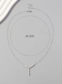 方晶鋯石裝飾銀項鍊 - 白色 - 查看 3