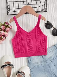Girls Solid Argyle Knit Top - Hot Pink - View 1