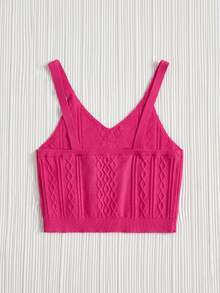 Girls Solid Argyle Knit Top - Hot Pink - View 2