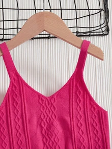 Girls Solid Argyle Knit Top - Hot Pink - View 3