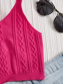 Girls Solid Argyle Knit Top - Hot Pink - View 4