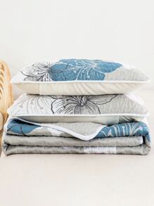 3pcs/set Flower Pattern Bedspread Set, Modern Fabric Quilted Detail Quilt Set (1pc Quilt & 2pcs Pillowcase) For Home - Multicolor - View 3