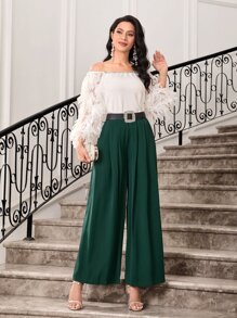 Modelyn Solid Fold Pleated Wide Leg Trousers - Dark Green - View 3