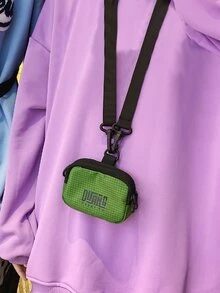 Letter Graphic Crossbody Bag Plaid Pattern - Green - View 2