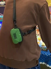 Letter Graphic Crossbody Bag Plaid Pattern - Green - View 1