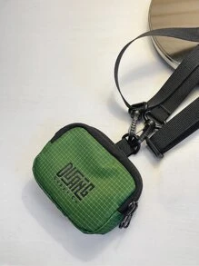 Letter Graphic Crossbody Bag Plaid Pattern - Green - View 5