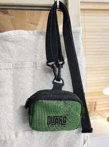 Letter Graphic Crossbody Bag Plaid Pattern - Green - View 7