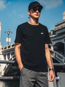 Hombres Camiseta con estampado de letra - Negro - Ver 1