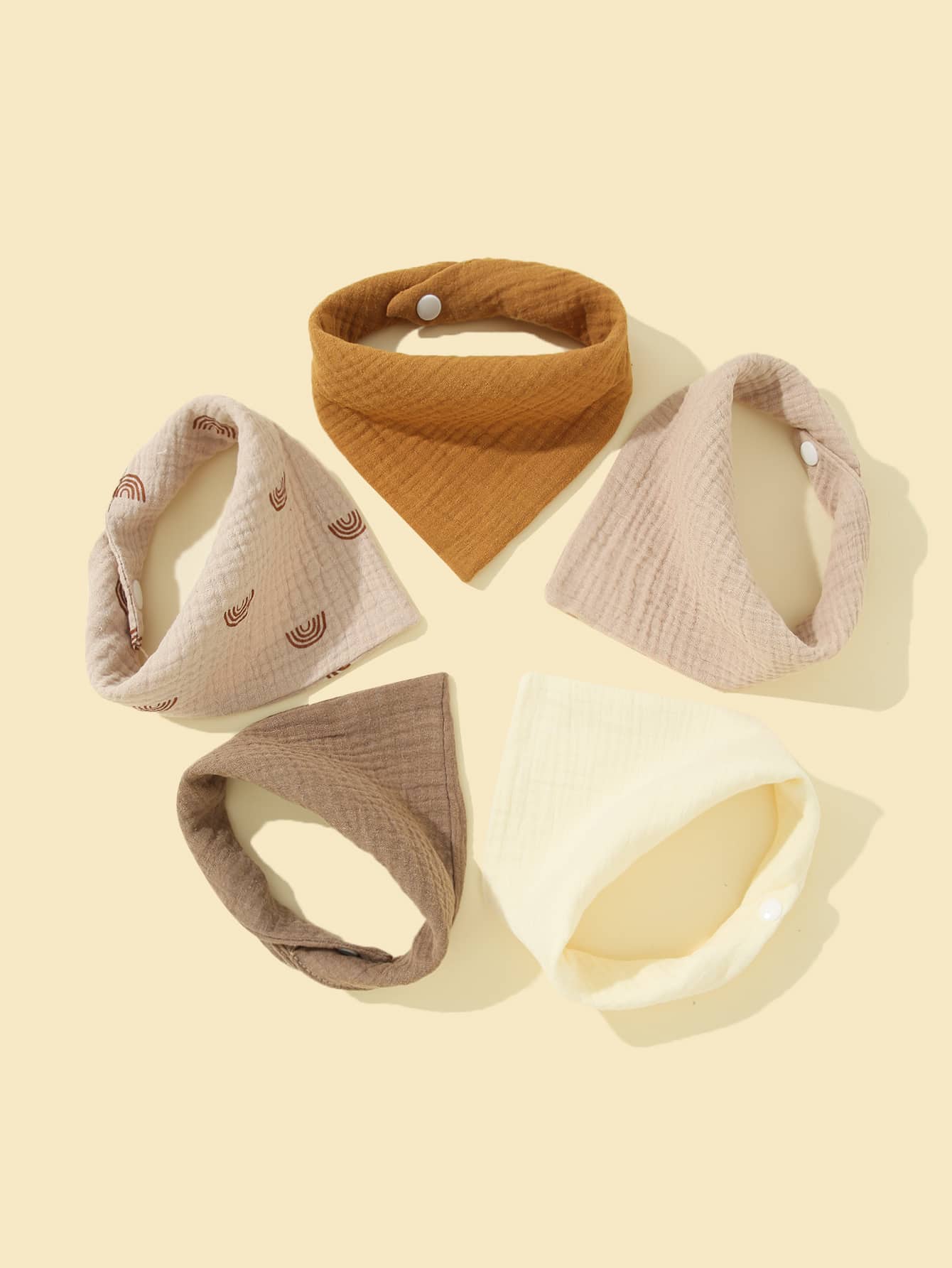 5入組嬰兒素色和彩虹樣式圍兜