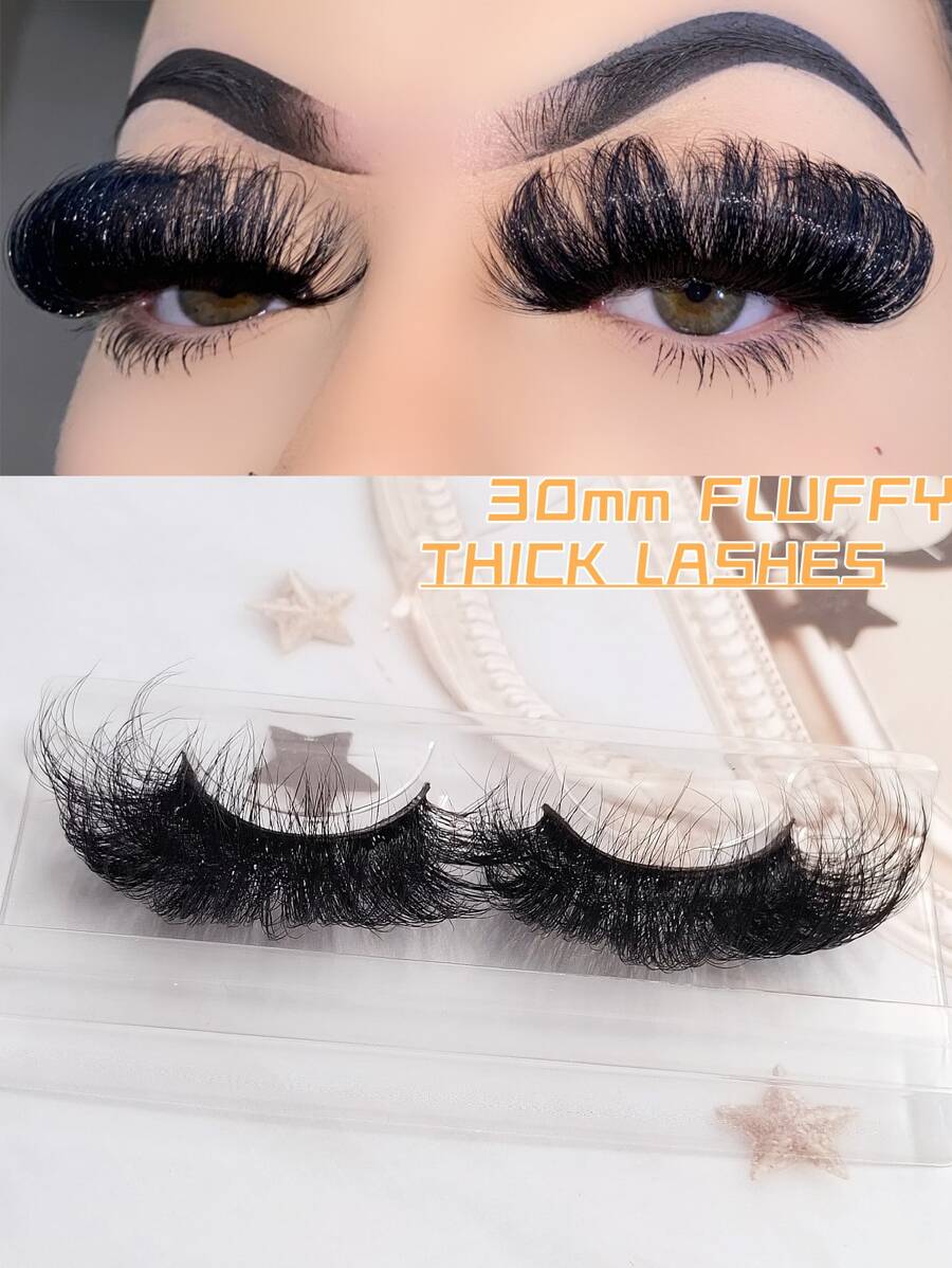 1 Pair Full False Lashes  3D Fluffy Thick Curl Soft Dramatic 30MM Long Reusable False Eyelashes Extension Makeup - Black - View 1