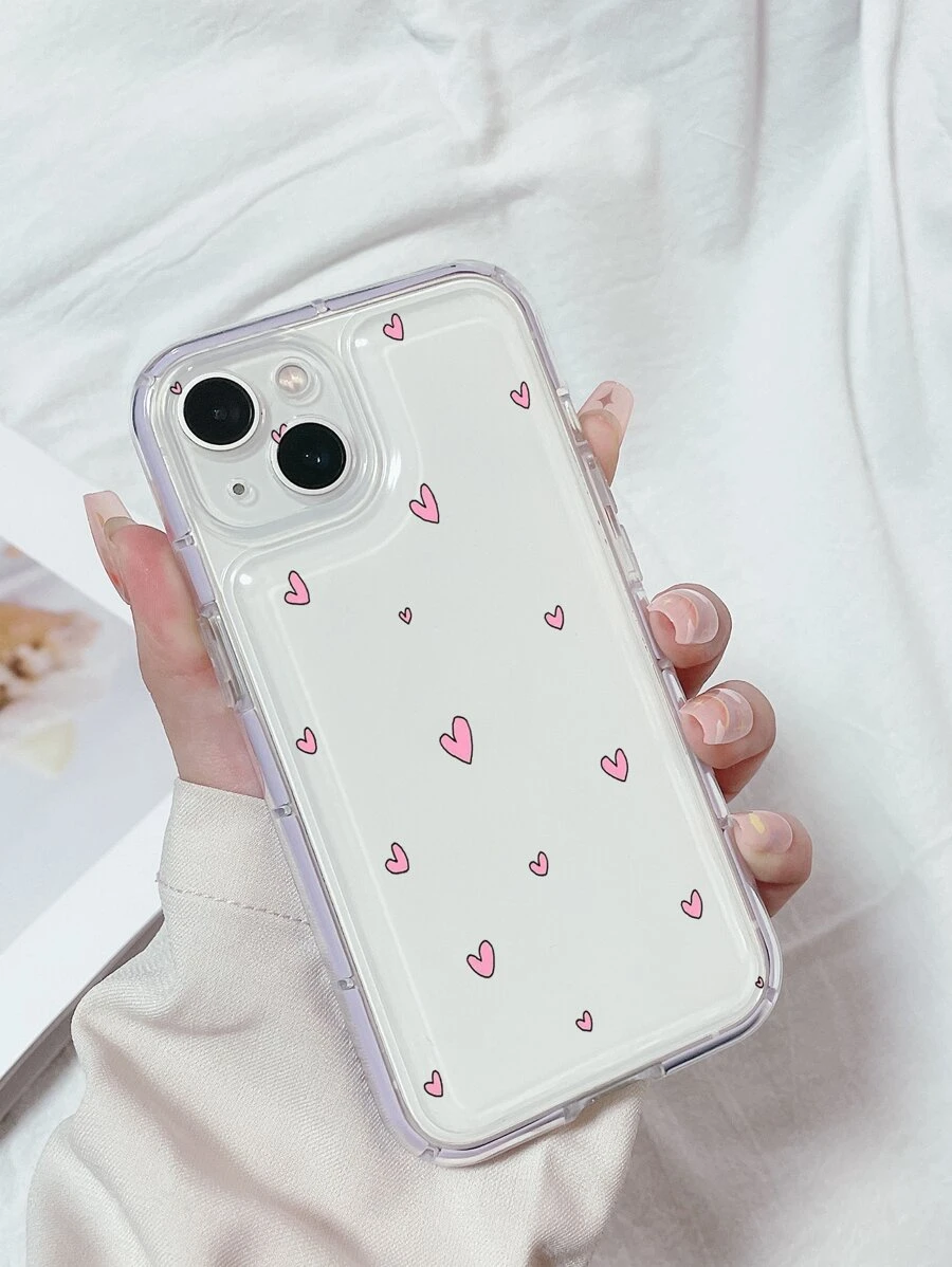 Heart Pattern Clear Phone Case - Multicolor - View 1