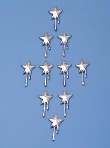 10 件复古五角星 DIY 指甲饰品 指甲宝石 美甲用品 指甲 - 銀色 - 查看 5