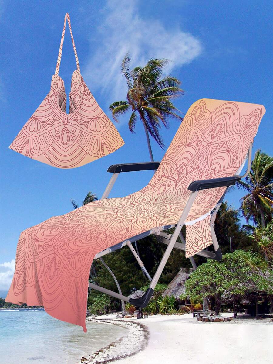 1pc Mandala Pattern Chair Slipcover, Modern Microfiber Beach Chair Slipcover For Beach - Multicolor - View 1