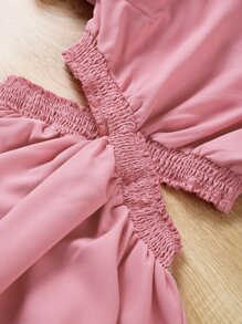 SHEIN 青少年女孩泡泡袖腰部鏤空方領洋裝 - 淺粉色 - 查看 3