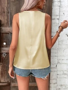 Breezaya Solid Sleeveless Satin Blouse - Champagne - View 2